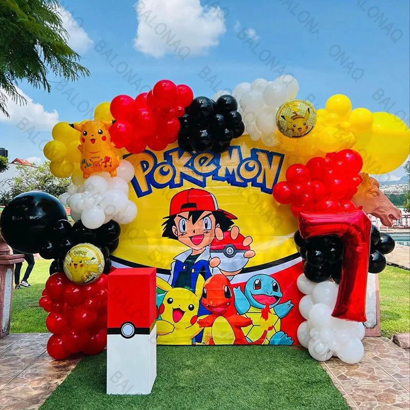 Balloon Arch Kit - ชุดลูกโป่งธีมการ์ตูนปิกาจู 126 ชิ้น ชุดอาร์คลูกโป่งสีแดง ดำ เหลือง