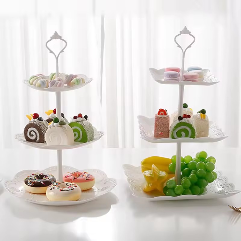 Cupcake Stand Tier - ชั้นวางเค้ก 3 ชั้น ชั้นวางคัพเค้ก ถาดใส่ผลไม้ ของว่างสำหรับน้ำชายามบ่าย