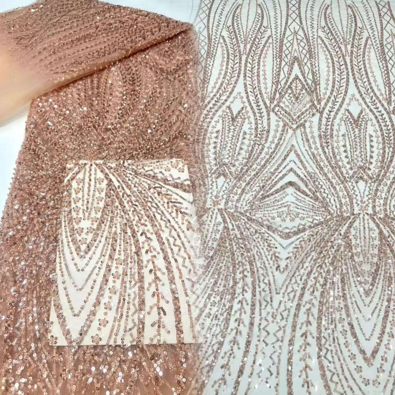 Glitter Tablecloth - ผ้าลูกไม้แอฟริกันประดับเลื่อมปักลายสำหรับเจ้าบ่าวเจ้าสาวชาวไนจีเรีย ผ้าลูกไม้ฝรั่งเศสคุณภาพสูงสำหรับตัดเย็บชุดแต่งงาน
