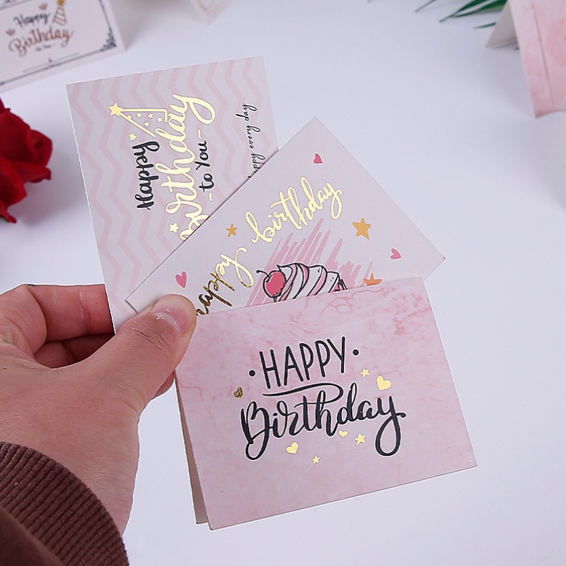 Party Event Supplier - การ์ดอวยพรวันเกิดแบบพับได้ 100 ชิ้น ลายปั๊มทองคำ พร้อมการ์ดของขวัญขนาดเล็ก สำหรับร้านดอกไม้