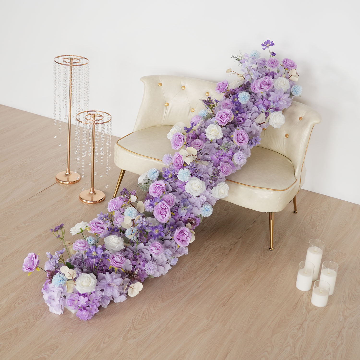 Flower Wall Panel - ดอกไม้สีม่วงประดิษฐ์ดอกไม้งานแต่งงานตกแต่ง 200/100/50 ซม.แถวดอกไม้ปลอมสําหรับตาราง Centerpiece Arch ฉากหลัง