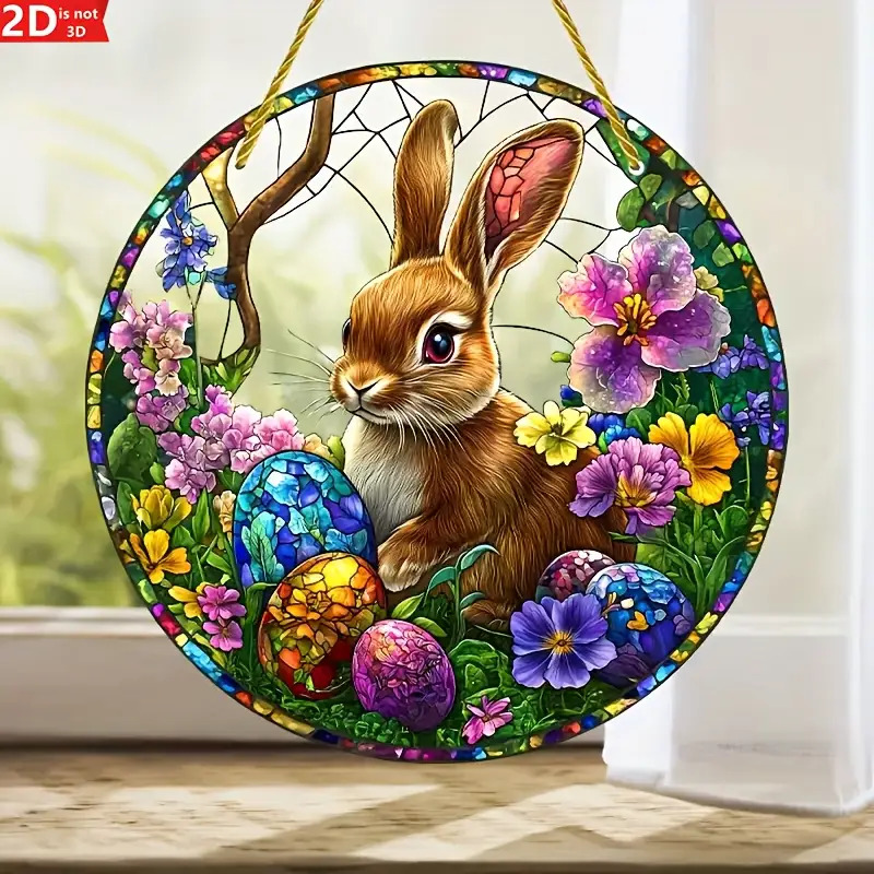 Flower Wall Panel - แผ่นอะคริลิคตกแต่งหน้าต่างลายกระต่ายอีสเตอร์ 2 ชิ้น สำหรับแขวนผนังบ้าน ห้องนั่งเล่น ของตกแต่งประตู
