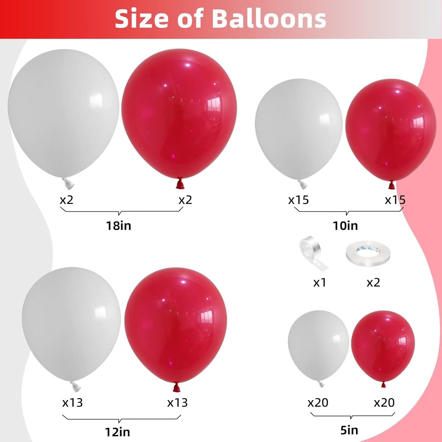 100 ชิ้นสีแดงและสีขาวบอลลูน Ga - Balloon Arch Kit บทวิจารณ์และราคา