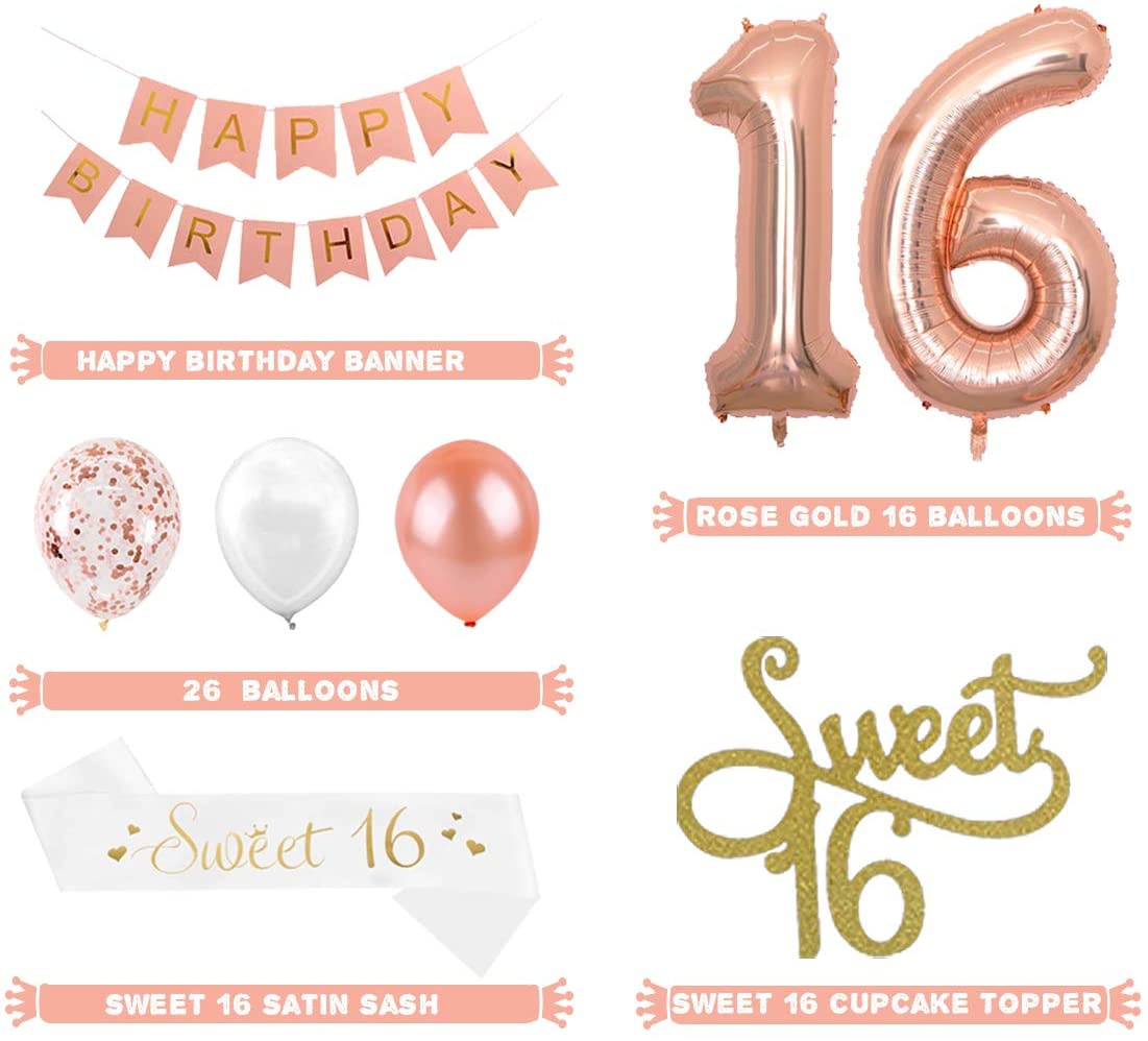 ของตกแต่งวันเกิดครบรอบ 16 ปีสำ - Party Banner Gold บทวิจารณ์และราคา
