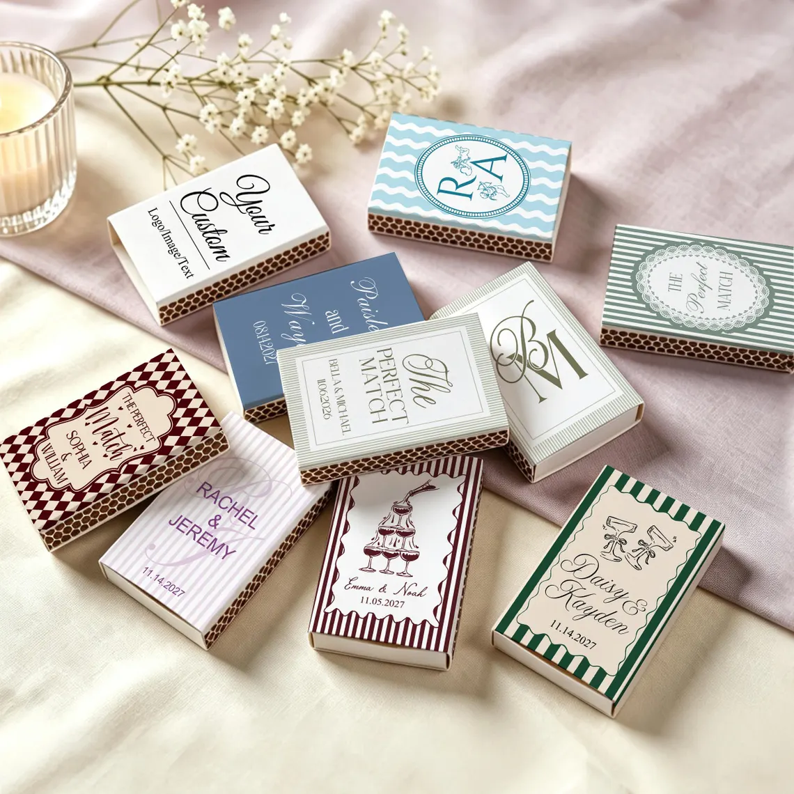 กล่องไม้ขีดไฟแต่งงานแบบปรับแต่ - Event Party Box บทวิจารณ์และราคา