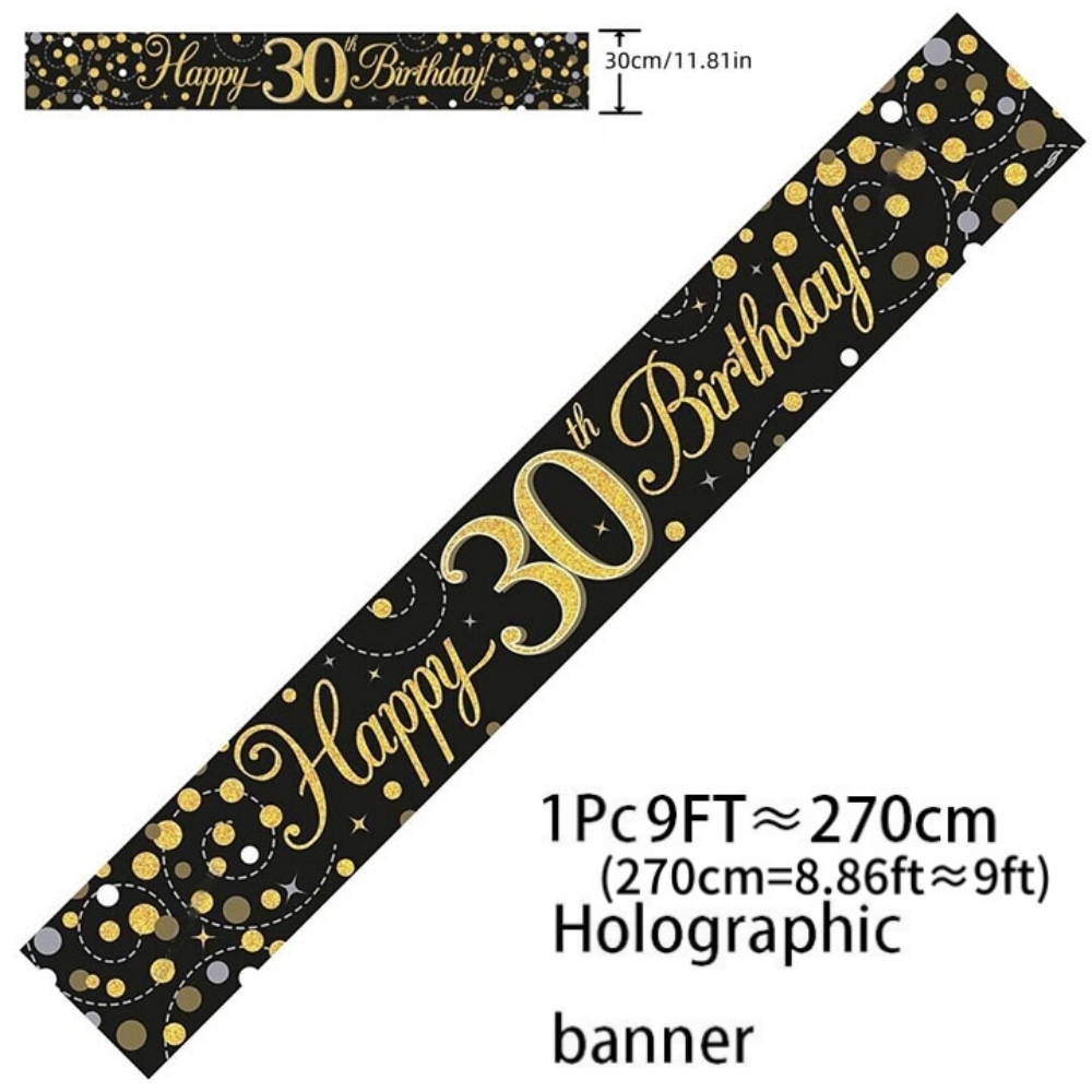 แบนเนอร์วันเกิดโฮโลแกรมสีดำทอง - Party Banner Gold บทวิจารณ์และราคา